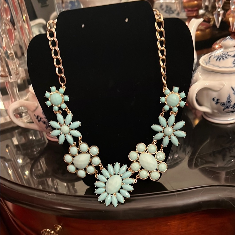 Gold and Blue Floral Statement Necklace